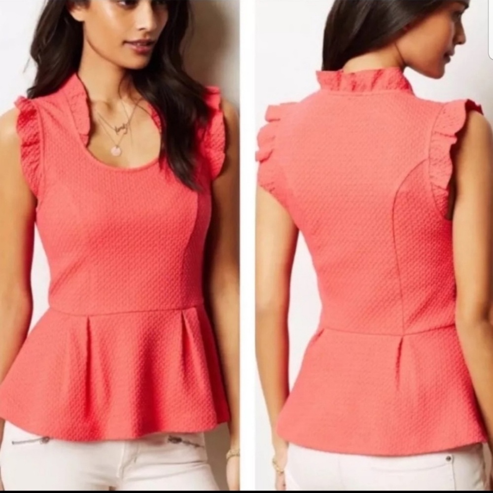 Anthropologie Coral Postmark Isolde Peplum Shirt